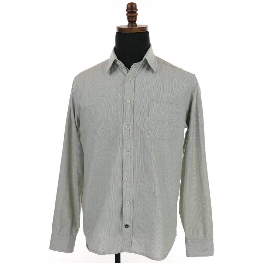 Taylor Stitch Button Front Shirt Men's 42 (Large) Green Pinstripe Organic Cotton